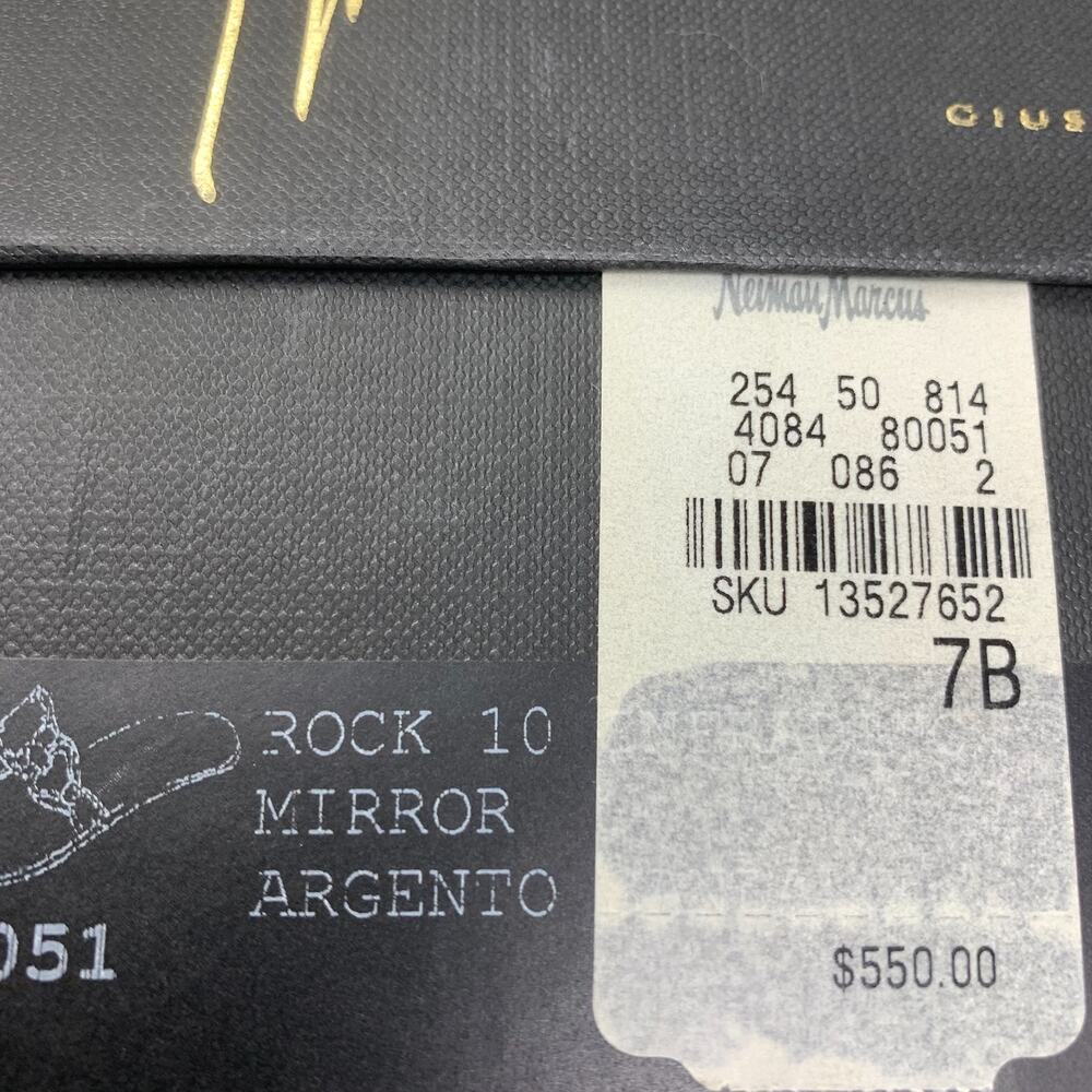 Giuseppe Zanotti Rock 10 Silver Mirror Leather Crystal Sandals Sz 7 Box Italy - Picture 10 of 10
